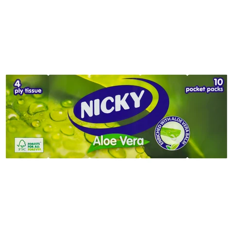 Nicky Balsam Aloe Vera Pocket Tissue 4 Ply 10 Packs