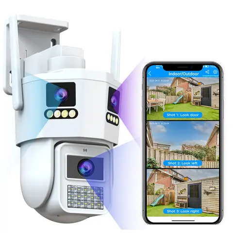 Caméra extérieure Full HD avec Trois objectifs, Dépanneur et Caméra de sécurité de Surveillance de rue, Suivi Humain, Caméra Intelligente WiFi 2, 4G et 5G, H. 265 / H. 264