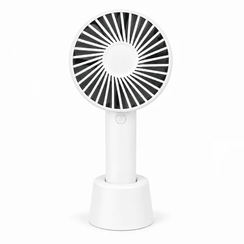 Handheld Fan - White, Lightweight, USB Rechargeable, Includes Stand, Wrist Strap Included
