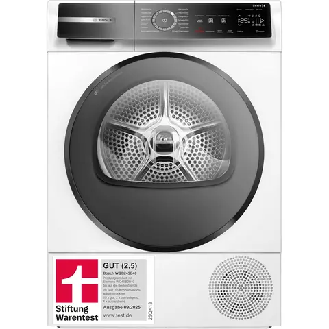 Bosch WQB245B40 Wärmepumpentrockner, Serie 8, 9 kg, AutoDry, Sensitiv-Trocknung, Weiß – Energieklasse B