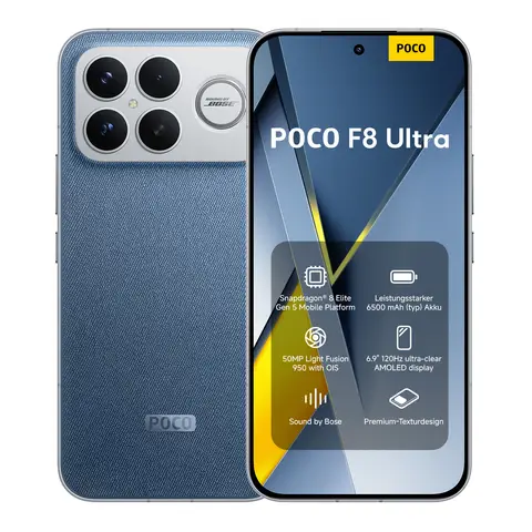 POCO F8 Ultra Denim Blue, 16 GB RAM, 512 GB Speicher, 6,9" AMOLED-Display, 120 Hz, 50 MP Light Fusion 950 Kamera mit OIS, Bose Sound, 6500 mAh Akku