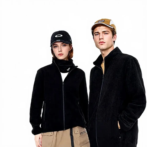 ochama [Anti-Static] Fleece Cardigan Polar Fleece Jacket Outdoor Men and Women Same Style Black XL