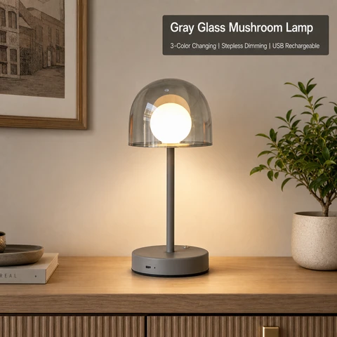 Mohheds Paddenstoel Ins Style Tafel Nachtlamp, 3 W Traploos Dimbaar 3 Kleurveranderende USB Oplaadbare Ambiante Bureaulamp Voor Slaapkamer Woonkamer Bureau Decoratie Cadeau
