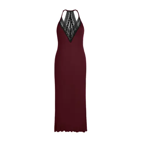 IZURIA lace v-neck wine red suspender dress  L