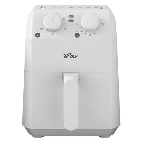 Bear 3 liter compacte airfryer QZG-K12T1, dubbele draaiknop voor tijd en temperatuur, 80–200 °C instelbare warmte, 0–60 min timer, automatische uitschakeling, cool-touch handgreep
