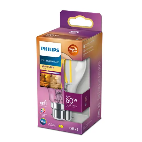 Philips Light Bulb LED Globe Filament Bayonet B22 Warm White 60W Dimmable