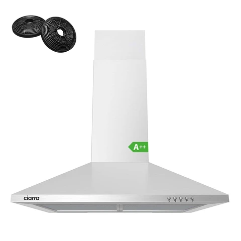 Ciarra 60cm Wall-Mounted Kitchen Extractor, Stainless Steel Cooker Hood — Convertible Venting, Push-Button Control