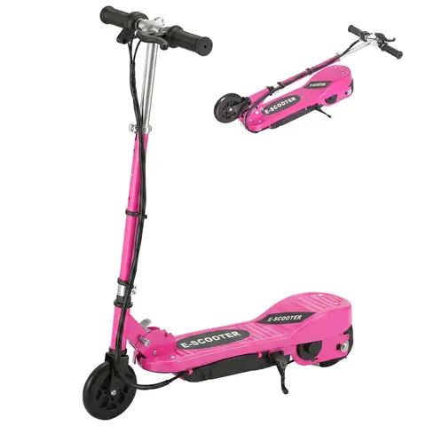 HOMCOM Kids Electric Scooter, 5.5 Inch Foldable Kids Scooter for Ages 7-14, 120W Motor, Up to 12km/h, 10km Range, Adjust Pink