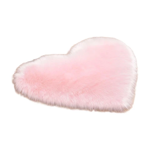 Soft Faux Wool Heart Shaped Rug, 70x80cm Plush Shaggy Accent Mat, Cute Non-Slip Throw Carpet for Girls Room, Nursery, Bedroom Decor (Pink)