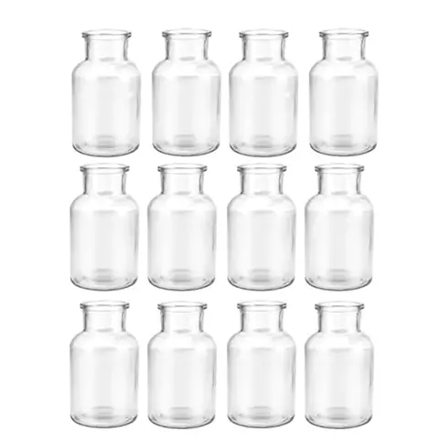 12pcs/10.5cm4.1in  Small Glass Vases, Pack of 12 Mini Glass Vases, 125 ml Small Bottles with Jute Cord, Flower Vase, Table Vases, for Table, Decoration, Centrepieces, Home, Birthdays, Festivals