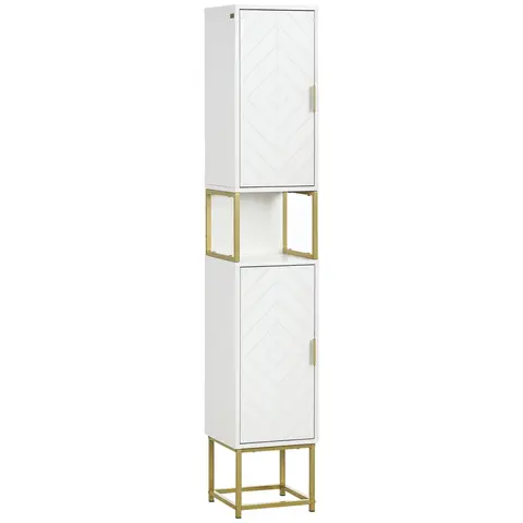 kleankin Narrow Bathroom Storage Cabinet, Freestanding Tallboy Storage Unit with Adjustable Shelf, 2 Doors and Steel Base, Slim Corner Organizer, White