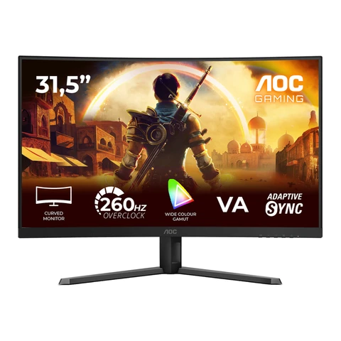 AOC Gaming C32G42ZE 32 inch Curved Gaming Monitor – 31,5" FHD (1920 x 1080), 260 Hz Overgeklokt/240 Hz, 0,3 ms MPRT, VA Paneel, 1500R, Adaptive-Sync, HDR10, DisplayPort & HDMI, Zwart/Rood