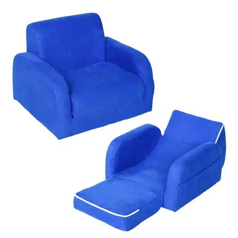 HOMCOM Children's Armchairs Kids Toddler Sofa Chair 2 In 1 Sofa Bed Folding Couch Soft Flannel Sponge Playroom Bedroom Blue