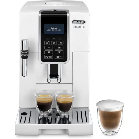 De'Longhi DINAMICA ECAM 350.35.W - Vollautomatische Kaffeemaschine, 1.8 l, weiß – (freistehend, Maschine Espresso Kaffeemaschine, weiß, LCD-Display, 1,8 l)