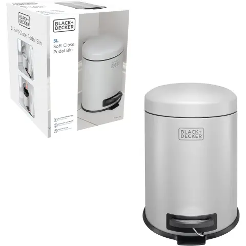 BLACK+ DECKER 5L Dome Lid Pedal Bin - Grey