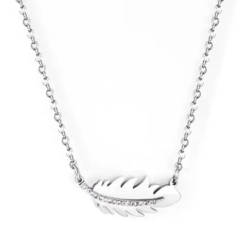 Leaf and Diamonte Pendant Stainless Steel 40cm Necklace