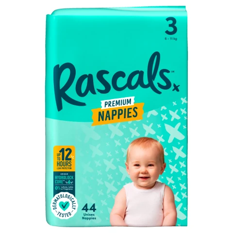 Rascals Premium Nappies Size 3 44 Pack