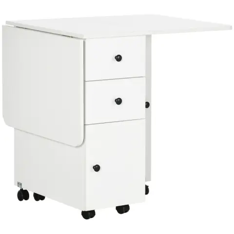 Homcom Folding Dining Table on Wheels 3 Drawers White