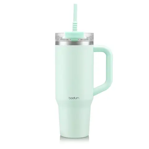 Bodum Travel Mug Tumbler 1.2L with straw, Handle and Lid - Creamy Mint