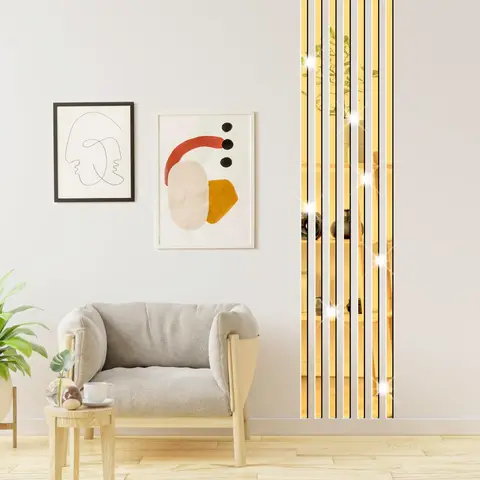 10pcs PVC mirror stickers, vertical stripes, gold-colored, self-adhesive, multi-piece pack, minimalist decorative splicing mirror for living room and bathroom,gold,3*35cm