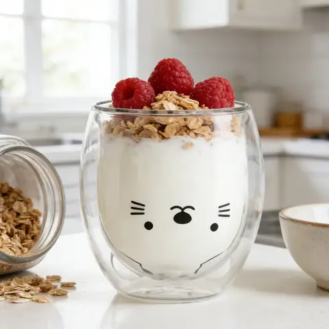 Ju7cer  Cute Cat Glass Cup Tea Glasses Drinking Glasses Coffee Glass  260ml 1pc