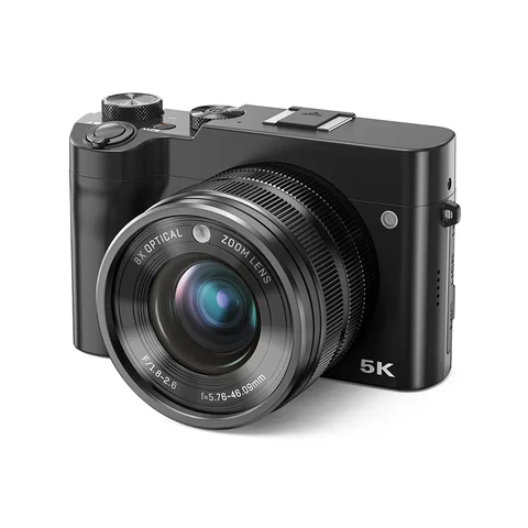 Songdian appareil photo numérique 8X Zoom optique 5K 64MP appareil photo double objectif couleur nuit vision pour les étudiants adolescents débutants-noir