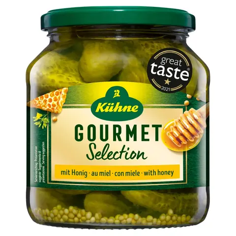 Kuhne Gourmet Selection Gherkins with Honey 530g