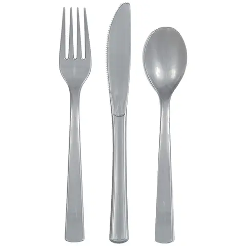 Unique Plastic Cutlery, Silver, 18 pack