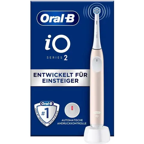 Oral-B iO 2 elektrische Zahnbürste, Hellrosa, für Erwachsene, 3 Reinigungsmodi, sanft für das Zahnfleisch, weiche Bürste, Zubehör, Ersatzbürste, Ladegerät