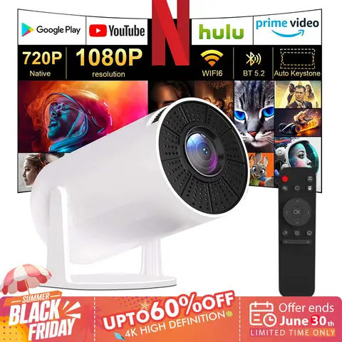 【Lite Entertainment】XBJ Portable White Projector with WiFi 6 & Bluetooth 5.2, Smart Mini Projector，1080P HD (4K Decoding), Android 11 System, Auto Keystone + 180° Rotatable, 200 ANSI, 40-200" Screen for Bedroom/Indoor/Outdoor/Home Theater