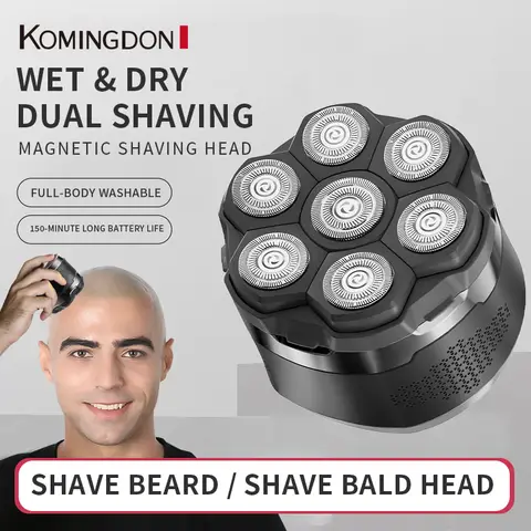 Komingdon [Electric Bald Clipper] Cordless 6D Men's Electric Bald Head Clipper with LED Display - 6 Floating Blades, Rechargeable, Perfect for Short Hair & Travel A black