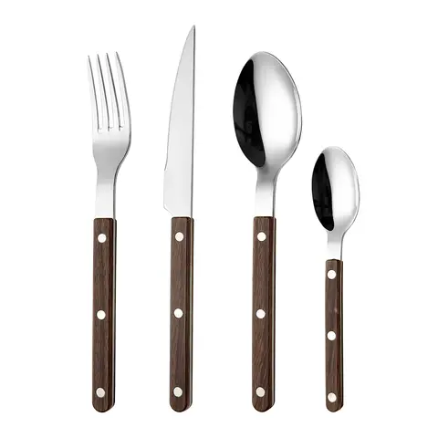 Fangyuan Set de 4 couverts en acier inoxydable compatible lave-vaisselle - Manche en bois