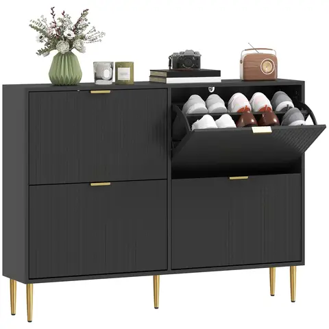 HOMCOM Narrow Shoe Cabinet with Flip Drawers, Modern Slim Shoe Storage Cabinet 105W x 24D x 91.5H cm Black