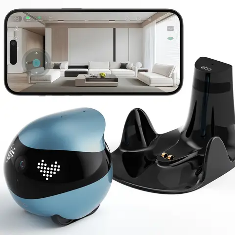 Enabot EBO Air 2 Plus Robot caméra pour animaux - Bleu geai, Surveillance en temps réel des animaux, Soin à distance & jeu interactif