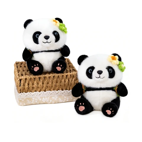 Peluche de panda avec fruits et fleurs - 21 cm 