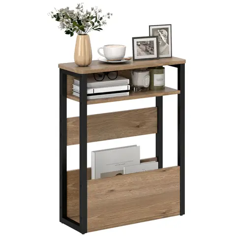 Table basse de style industriel avec 2 étagères, bois et métal, 46 x 18 x 58,5 cm, couleur noyer foncé