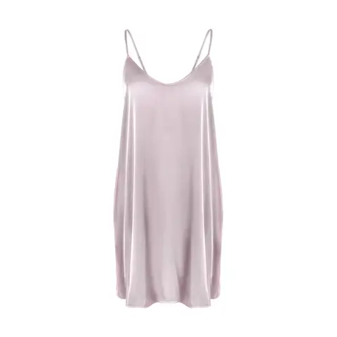 round-neck pink silk-like suspender dress  M