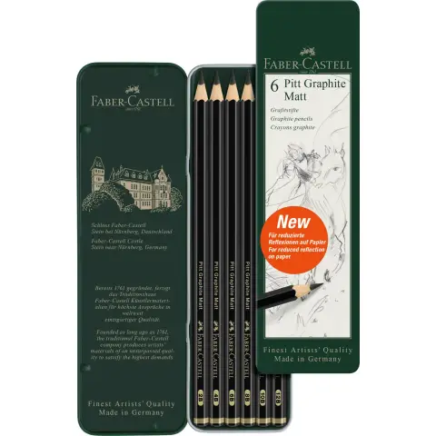 Faber-Castell Pitt, Matt Graphite Pencils, Tin of 6