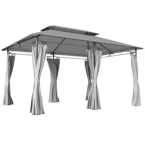 Outsunny 3 x 4m Garden Gazebo with Sides, Double Roof Metal Gazebo, Outdoor Gazebo Canopy Shelter for Patio, Deck, Dark Grey