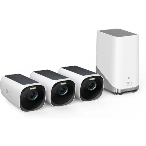 eufy Security S330 eufyCam 3, überwachungskamera aussen,4K kabellose überwachungskamera solar 3+1 mit Gesichtserkennung K.I, Farbige Nachtsicht, Erweiterbarer Speicher 16TB, Gebührenfreie Nutzung