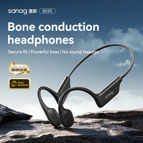 Sanag B22S Open-Ear Bone Conduction for Bluetooth Sports Vibrator Bass Dynamic Spatial Sound Dual Mic Wind Noise Resistance S-B22S-Headphones-Black