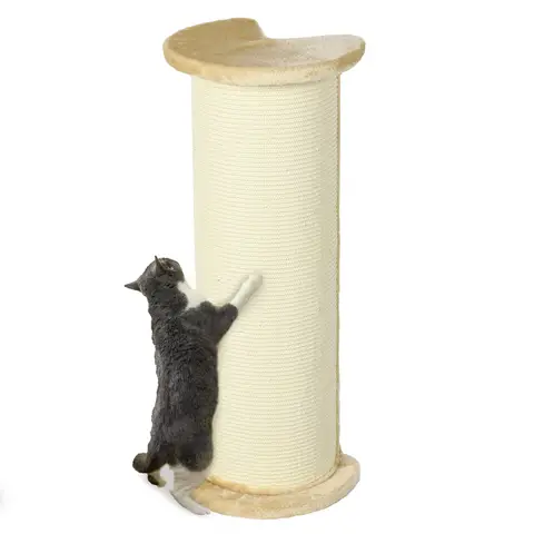 PawHut 85cm Tall Cat Scratching Post w/ Sisal Rope, Covered in Soft Plush, Anti-Tip for Indoor, Cabinet, Sofa Corners - Beige