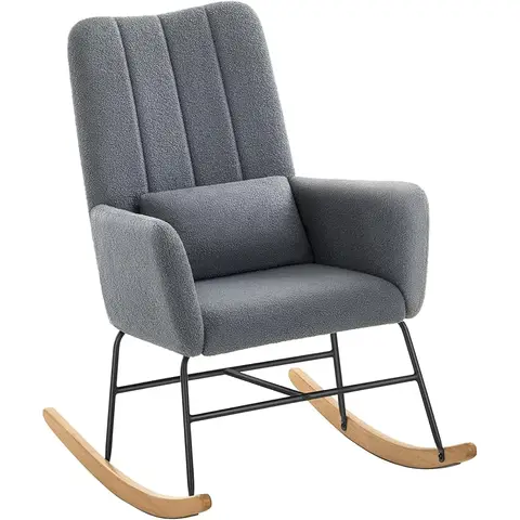 SONGMICS HOME Schaukelstuhl mit Armlehnen, Relaxstuhl mit Vlies bezogenem Stahlrahmen, Gummibaumholz-Beinen, 300 lbs Tragkraft, für Schlafzimmer, Wohnzimmer, Schiefergrau