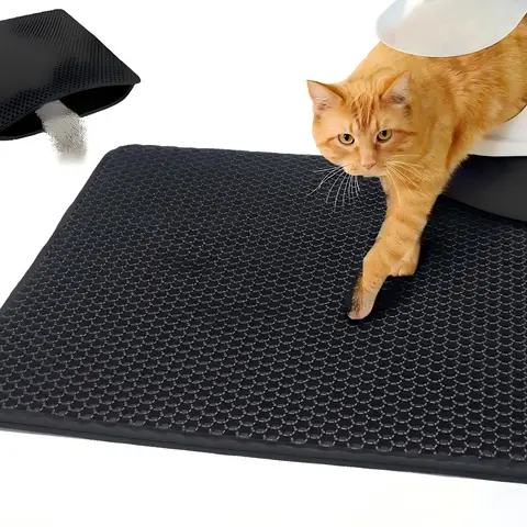 Honeycomb Design EVA Litter Box Mat, Waterproof Double-Layer Honeycomb Mat, 60*90cm, Color: Black