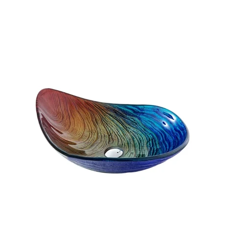 Homary Tempered Glass Multicolour Teardrop-Shaped Bathroom Countertop Basin Wash Basin