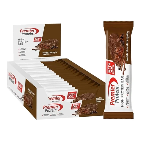 Premier Protein - High Protein Bar 50% - Double Chocolate Cookie - 16 x 40 g - Zuckerarm - Low Carb - palmölfrei
