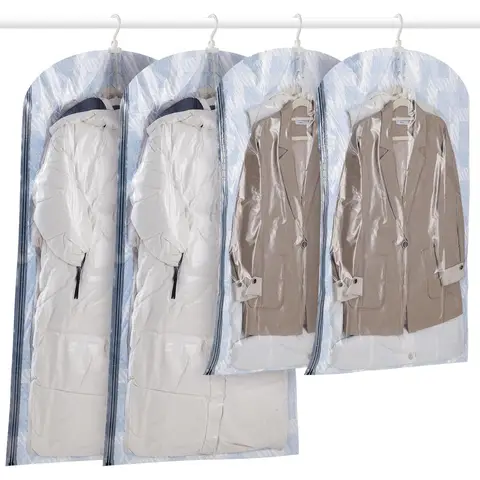 TAILI Hanging Vacuum Storage Sealer Space Saver Bags for Clothes, Coat, Closet Organizers, 4 Pack (2 Long, 2 Short) Blue