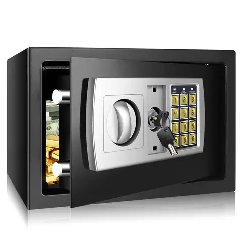 Wandgemonteerde sleutelkluis met combinatieslot, gemaakt van robuust staal, brand- en diefstalbestendig, voor het opbergen van contant geld, sieraden en documenten 8,5 l Zwart