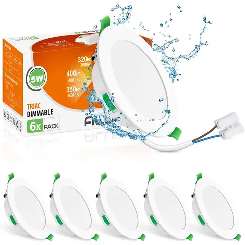 ALUSSO Recessed Spotlight 230 V Flat, 5 W IP65 LED Recessed Lights for Bathroom, 400
LM Dimmable Spots, Warm White 3000 K Neutral White 4000 K Cool White 6500 K,
30 mm Ultra Flat Ceiling Spots, Set of6