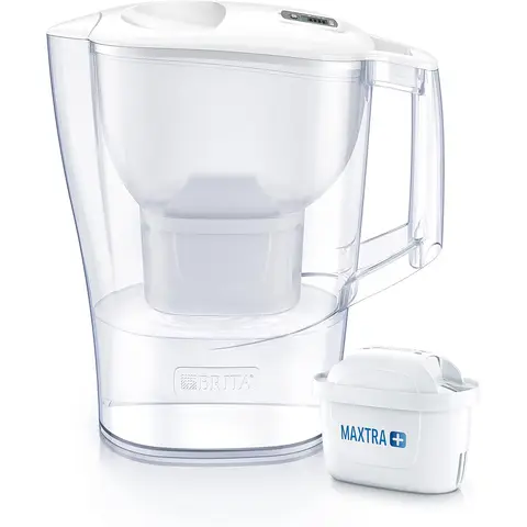 BRITA Wasserfilter Aluna weiß / robuster Krug inklusive 1 MAXTRA+ Filterkartusche / Filter reduziert Kalk, Chlor und rohrbedingte Metalle wie Kupfer & Blei im Leitungswasser